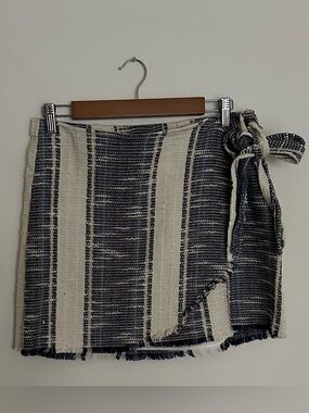 Sadie & Sage Faux Wrap Skirt Navy and Cream Striped Boho Style 100% Cotton